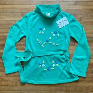 1970s EMBROIDERED BELTED SWEATER MS Doris Of California Vintage Green Mint NWT